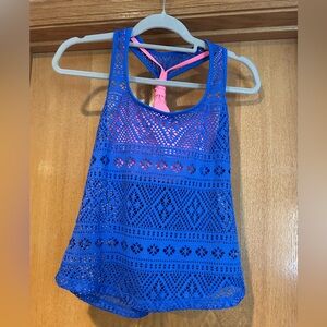 Ladies Blue Crochet Swim Tank Top